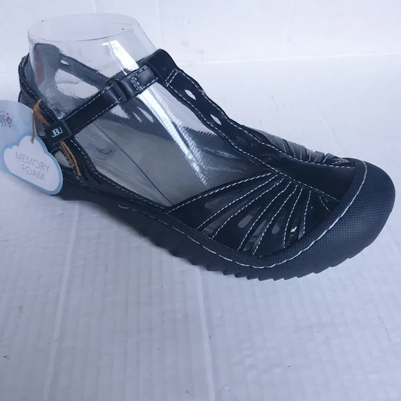 JBU Wm Melon Black Memory Foam Vegan Cutout Leather Sneakers Velcro T-Strap 7.5 - Picture 2 of 16